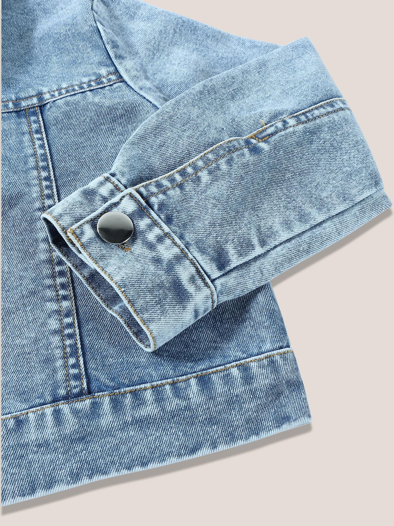Girls' Casual Fashion Denim Jacket, Shiny Heart Pattern, Comfortable Fit, Suitable for School and Dates, Ages 12 and Under