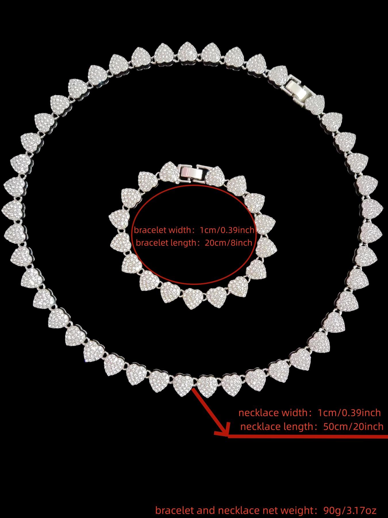 2 Pieces/Set Love Heart Shaped Alloy Necklace & Bracelet Set Jewelry, Men Women Hip Hop Street Style Jewelry, Perfect Gift for Valentine's Day, All Seasons Wear, Fashion Jewelry Set, Elegant Jewelry Set