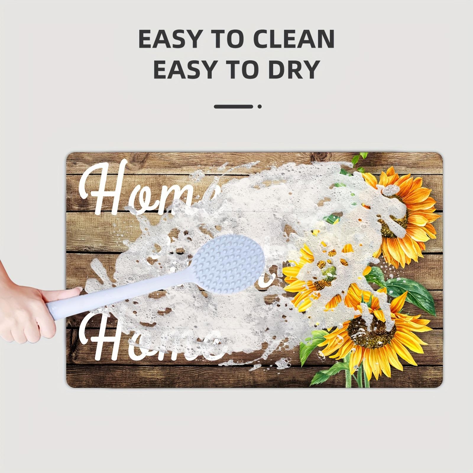 1pc Home Sweet Home Welcome Doormat with Sunflower Design - Machine Washable, Non-Slip Rubber Backing, Rectangle Shape, Absorbent Polyester Fiber for Entryway and Patio