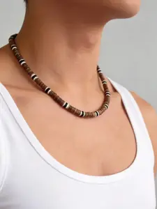 「Unique Hip-Hop Beach Style Coconut Shell Wood Bead Necklace, Casual All-Season Jewelry, Perfect for Any Occasion」