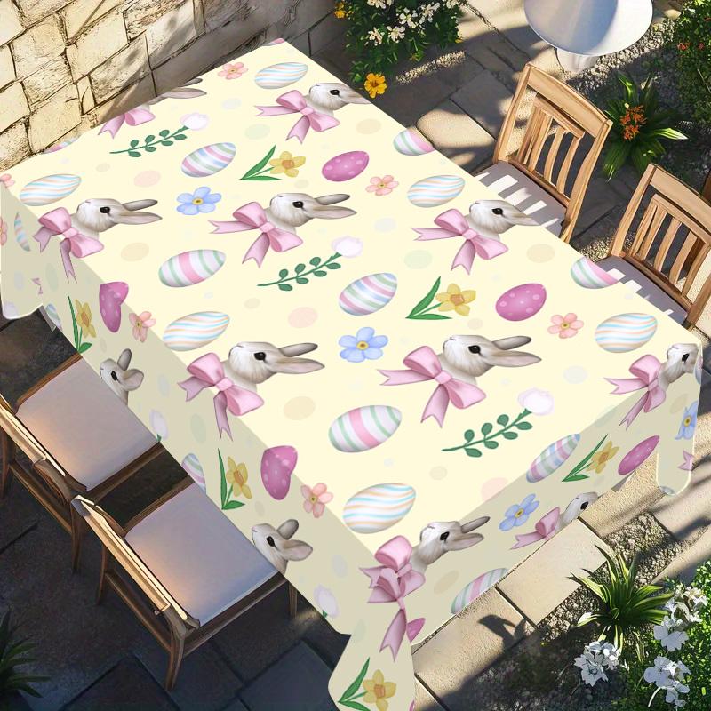 Rectangular Easter Tablecloth, Cartoon Rabbit Design, Picnic Table Cover, Perfect for Spring & Summer Decorations, Ideal for Holiday Occasions