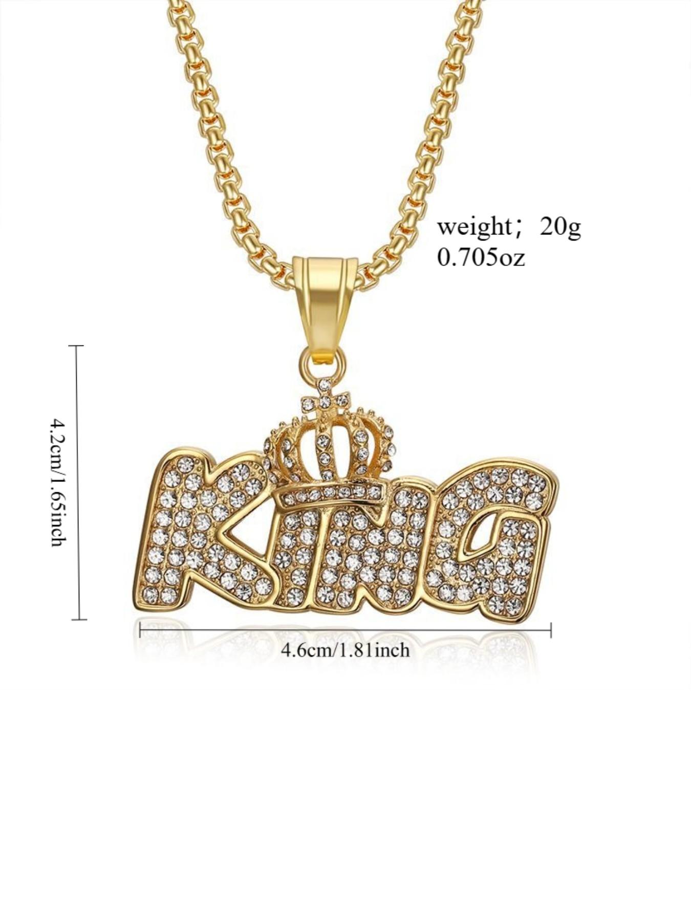Hip Hop Titanium Gold Plated Crown Pendant Necklace, King King Letter Charm, Stylish Jewelry for Men and Women, Trendy Accessory