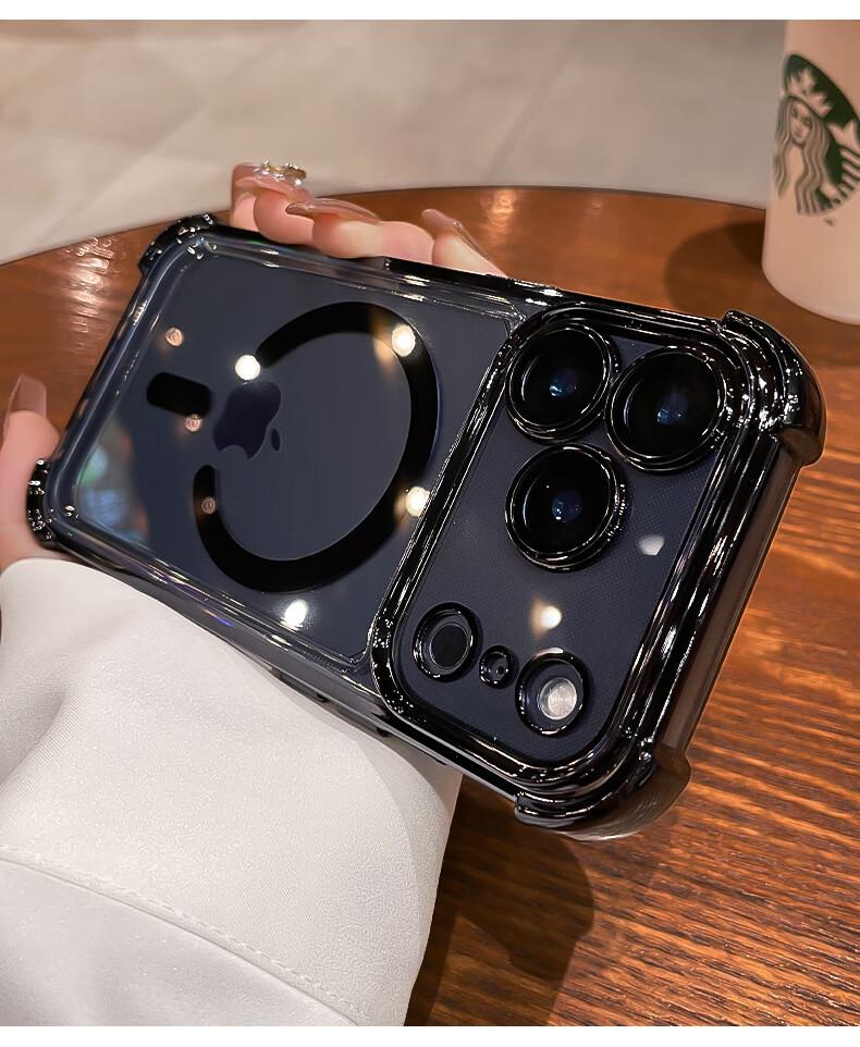 Transparent four-corner airbag case for iPhone 17/16/15/14/13/12 Pro Max, new magnetic charging case for iPhone 17 Pro with soft edges, 16 Pro minimalist design, 15 full-cover shockproof protective case.
