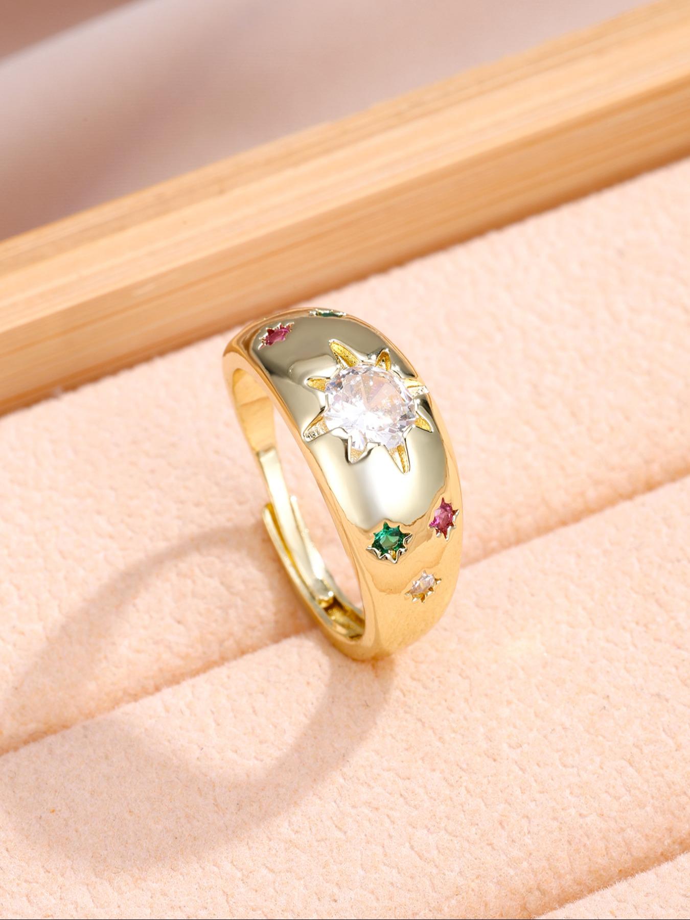 Elegant Rhinestone Star Ring, Vintage Dopaamine Starburst Design, Luxury Fashion Accessory, Perfect Gift for Girlfriend Birthday Festival