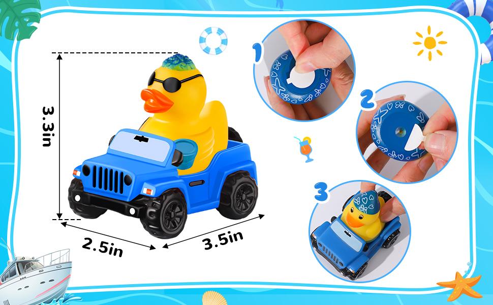 12 Pcs Summer Rubber Ducks for Jeeps, Valentine Rubber Ducks, 3.5 Inch Ducks for Jeeps ,2 Inch Ducks for Ducking, 12 Summer Ducks with 12 Cars, Summer Party Favors Gifts Swimming Pool Water Toys