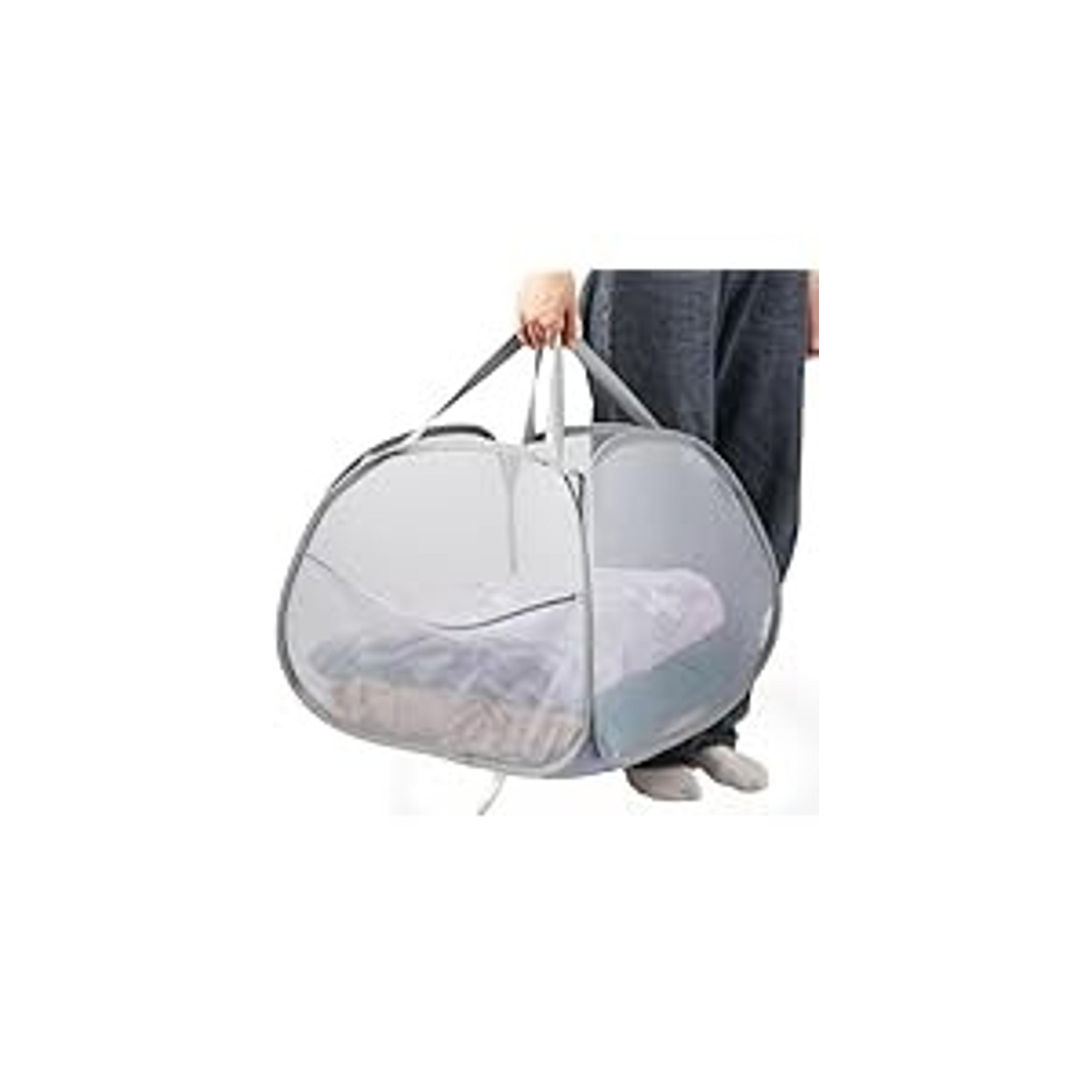 Collapsible Foldable Pop Up Laundry Hamper with 3 Compartments, Handy Pocket, Sturdy Clothes Sorter for Dorm, Kids Room, Travel - GreyGift