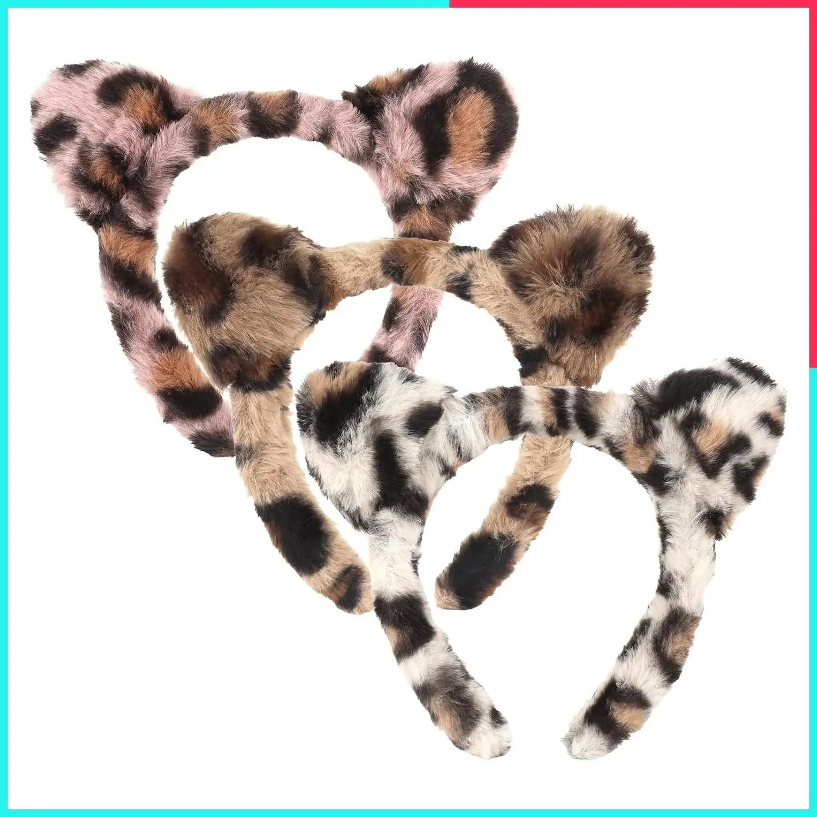 3 Pack Leopard Cat Ear Headbands for Women – Animal Print Hair Bands, Fashion Costume Accessories for Halloween, Themed Parties, Photoshoots & Daily Outfits