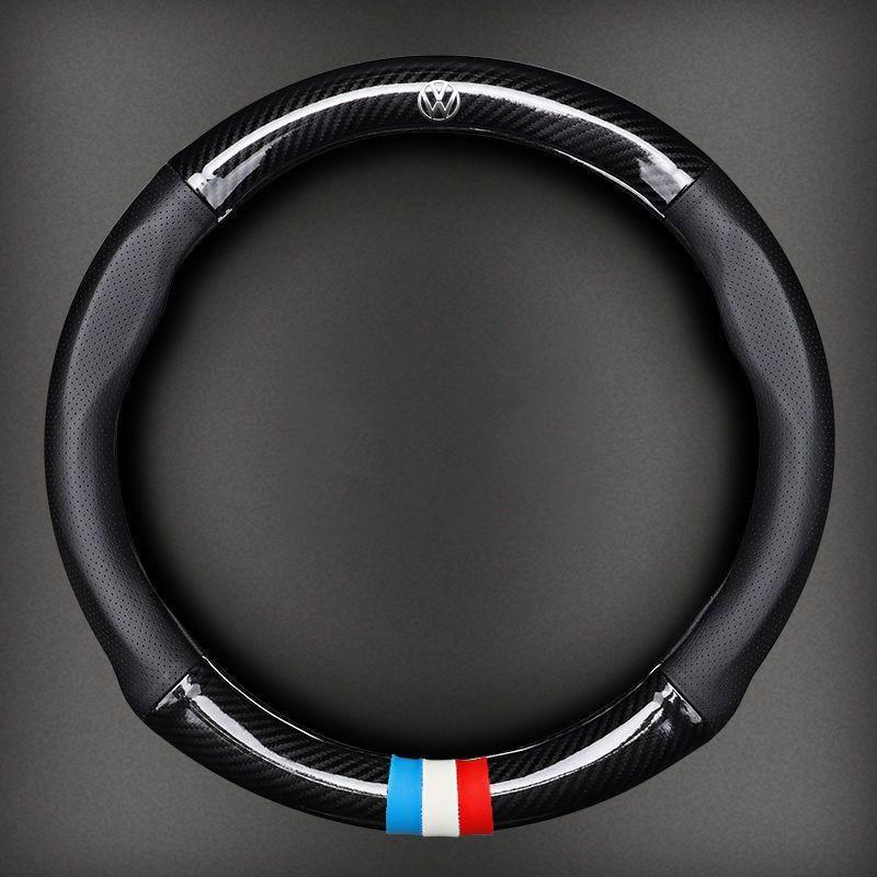 Car Carbon Fibre Steering Wheel Cover, Anti Slip Steer Handle Caps, Compatible with Vw Gti, Scirocco, Polo, Passat, Golf, Tiguan, Jetta, T-Roc, Beetle