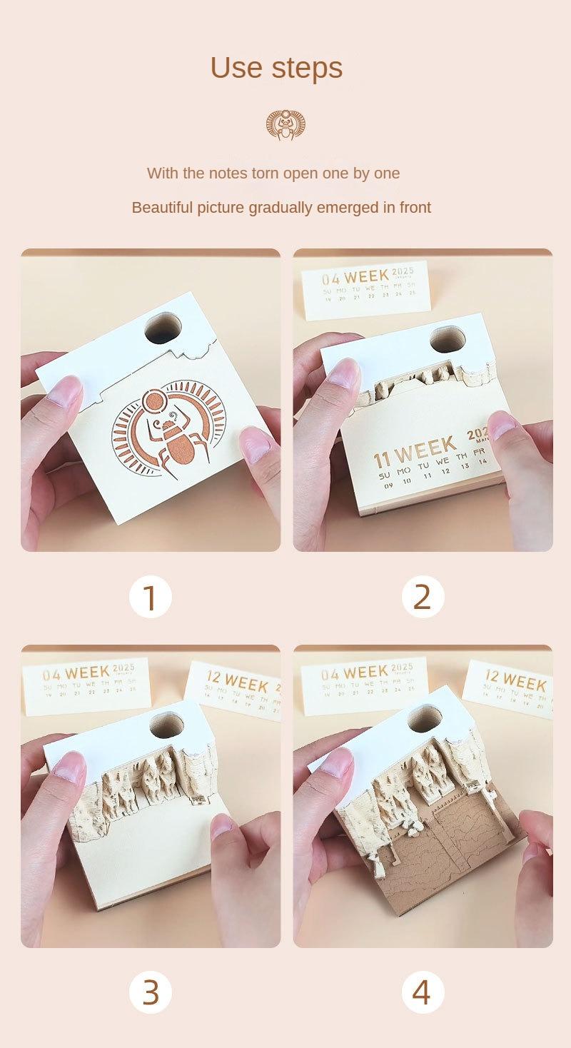 3D Egyptian Temple Calendar, Hand-Torn Paper Sculpture, Magical Art Desktop Ornament, Tear-Off Notepad & Memo Pad, Creative Gift for Home/Office, Perfect Birthday/Christmas/New Year Gift