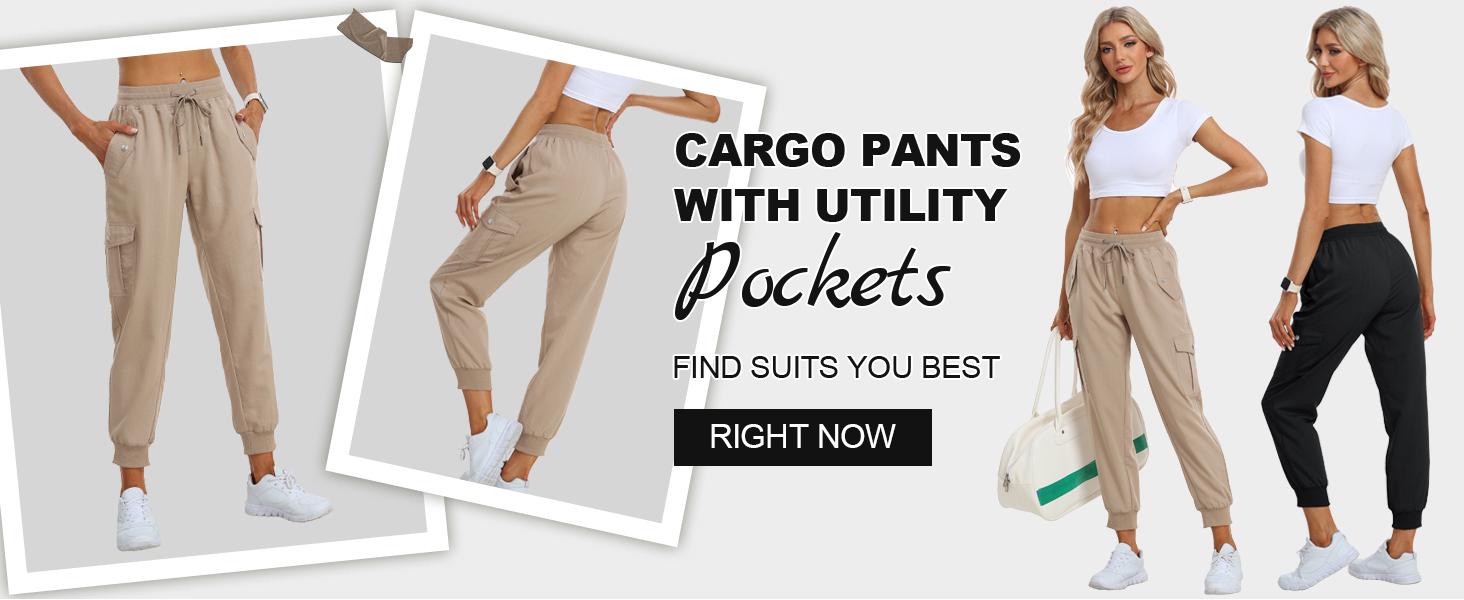 MoFiz Women's Lightweight  Hiking Cargo Pants Outdoor Quick Dry Casual Travel Sweatpants Joggers Elastic Waist Button Pockets Comfy Moms over 30 Basic four season【XS-3XL】