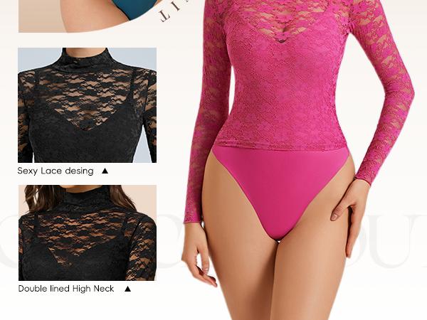 Avidlove Womens Long Sleeve Bodysuit Lace Tops Turtle Neck Shapewear Body Suits Going Out Top Fall Outfits Two Piece Set