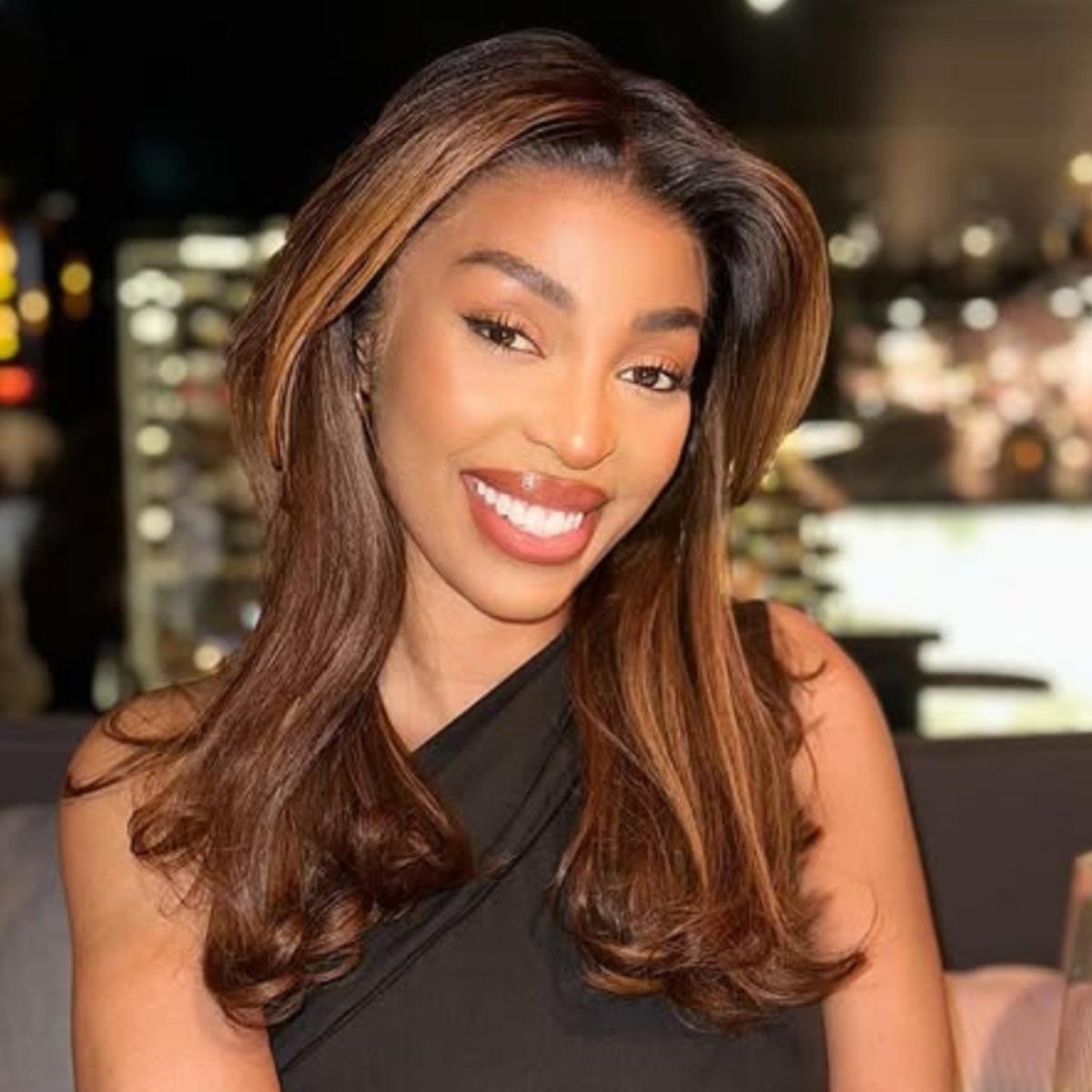 Sunber Brown With Blonde Piano Highlights 7X5 Short Bob Wig with Dark Root Straight Shoulder length Glueless Human Hair Wigs