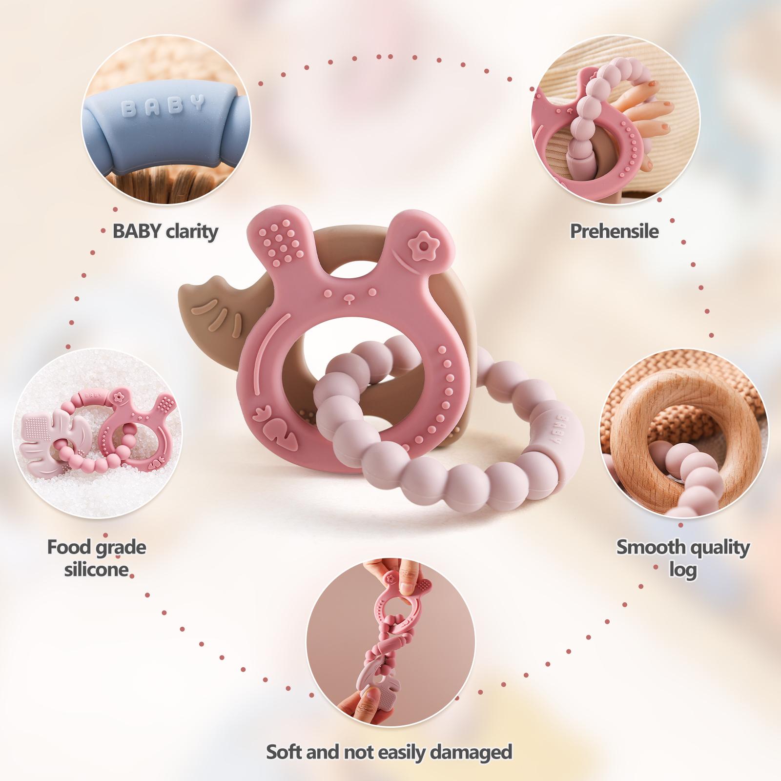 Baby Silicone Teething Ring Set, Nordic Style Animal Shape Toothbrush, Safe Non-Toxic Baby Toy, Perfect Holiday Gift