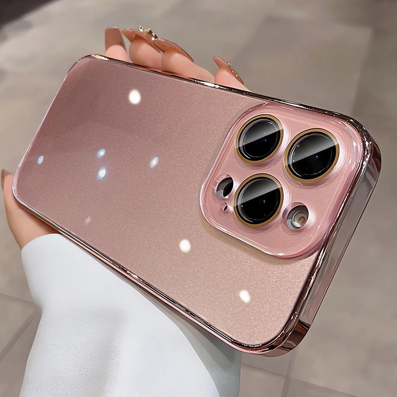 Ice-Cool Glass Phone Case for iPhone 17/16/15/14/13/12/11 Pro Max, Full-Body Protective Shockproof Silicone Cover with Lens Protection, Simple Pure-Color Design for Men and Women