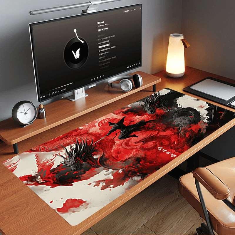 Durable Large Anti-Slip Rubber Mouse Pad, Dragon Water Ink Design, Gaming Office Multi-Functional Keyboard Mat, Perfect Holiday Gift