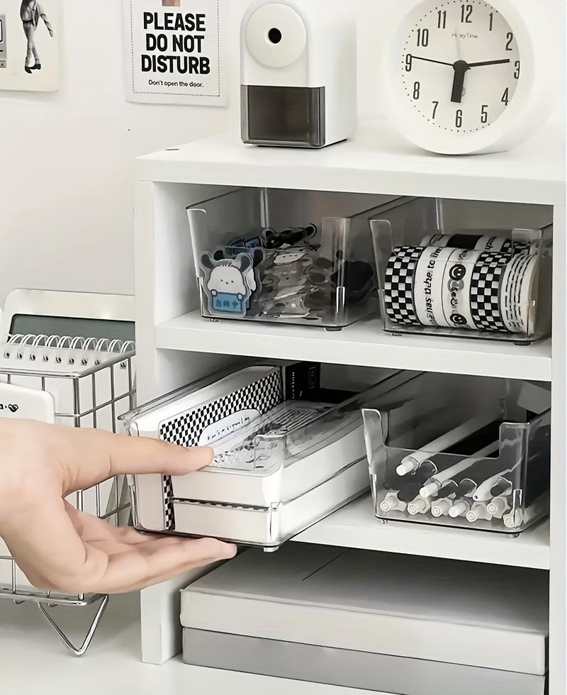 2-piece plastic storage box set - stackable drawer and desktop organizer separated, no assembly required, free combination modular system, suitable for cosmetics, office, kitchen, bathroom, wardrobe - transparent drawer organizer box