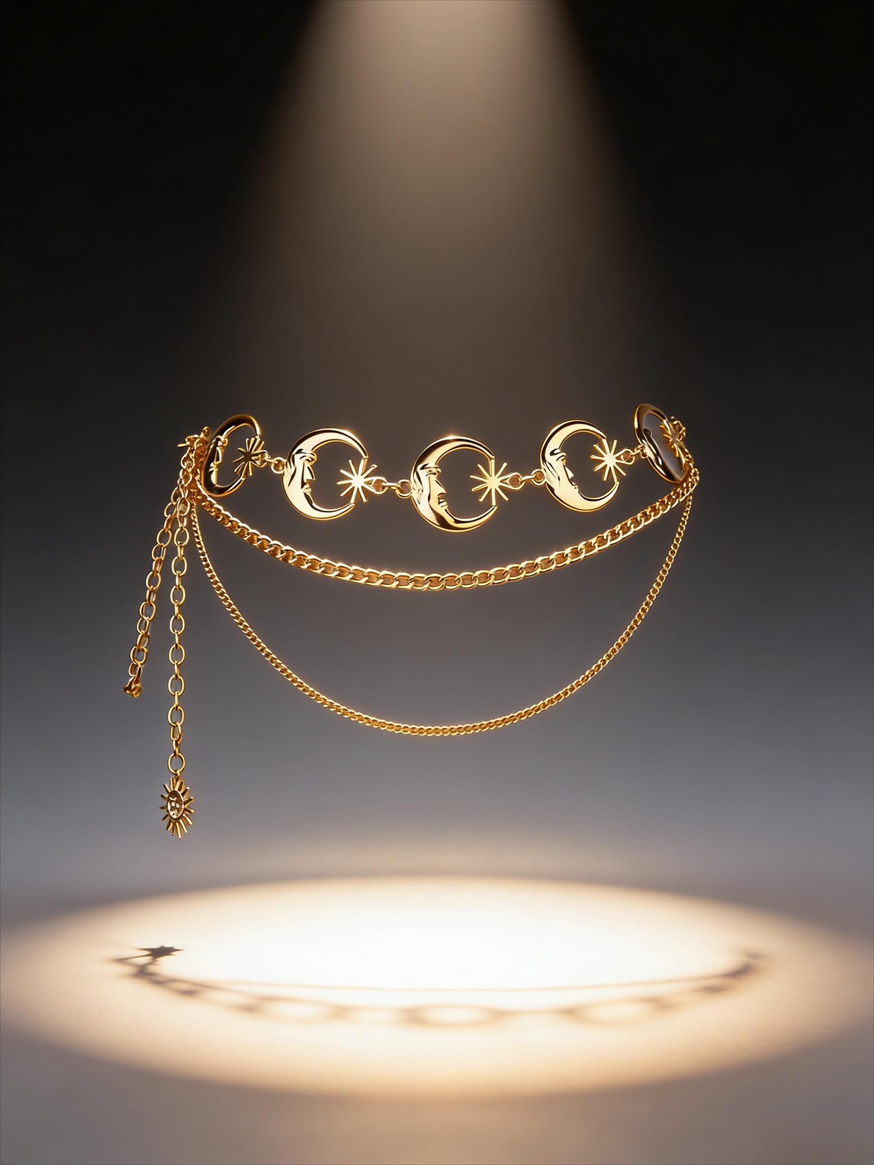 Star moon sun element multi-layer metal waist chain, Y2K Spice Girl style niche design sense body chain, versatile dress waist decorative chain, personalized wear artifact Internet celebrity popular accessories