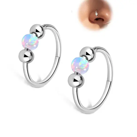Opal Decor Nose Ring, Stainless Steel Nose Ring, Nose Rings Hoops, Nose Piercing Jewelry, Fashionable Body Jewelry for Women & Girls, Trendy All-match & Exquisite Jewelry for Birthday Gift, Stainless Steel Noserings
