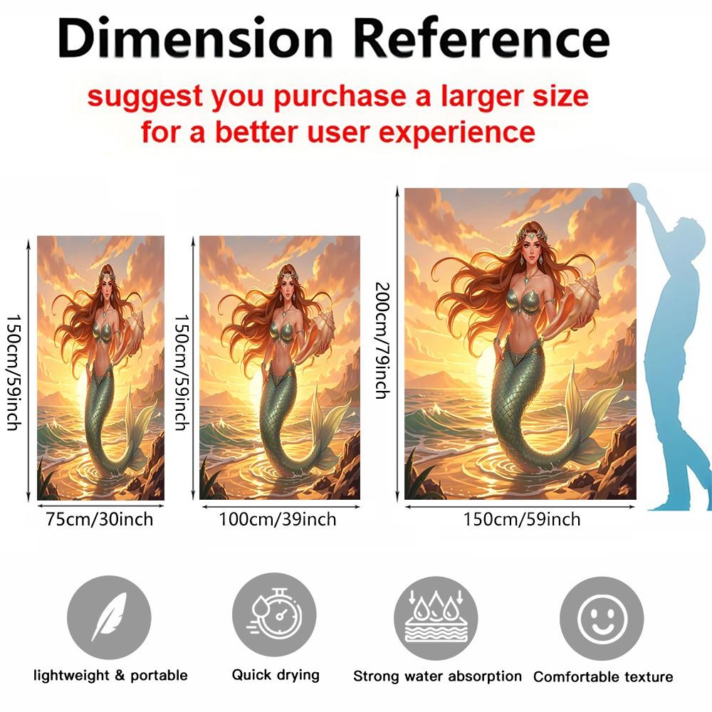 1 Pcs Dreamy Ocean Mermaid Beach Towel, Soft Skin-Friendly Quick Dry Absorbent, Lightweight Portable Sand Free Sun Protection, Vacation Aesthetic Blanket for Girls Beach Photoshoots