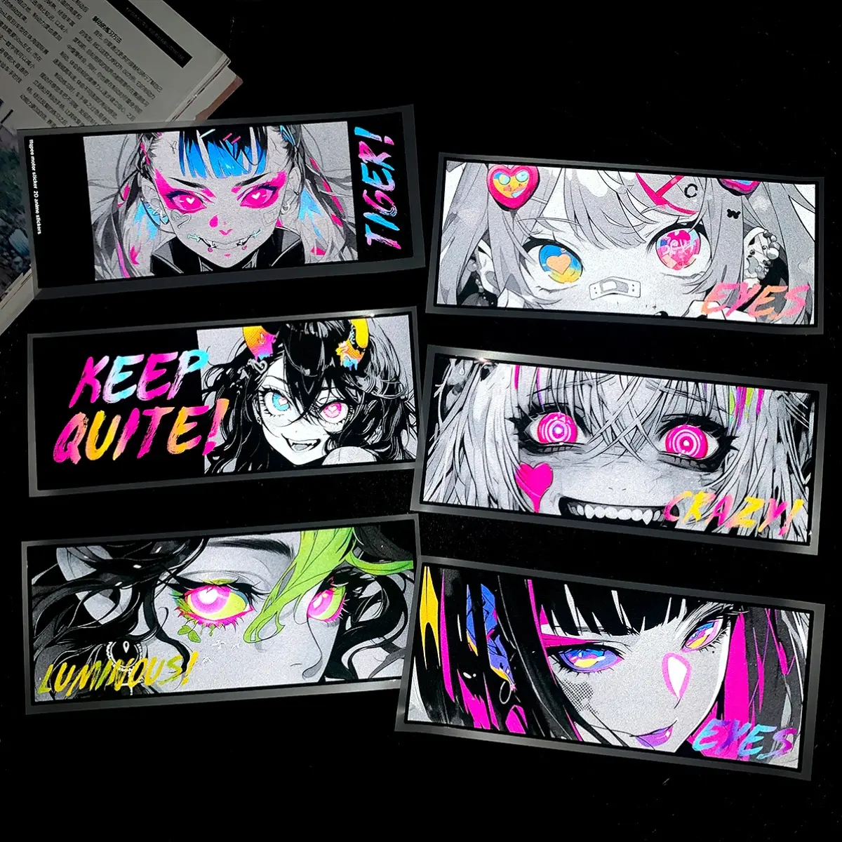 1PC Street Anime Light Cool Decor Decal Sticker, Motorcycle decoration stickers (for motorcycle body/subculture backpack) Fluorescent Girl Half-Face logo design, street anime cyber vibe sticker