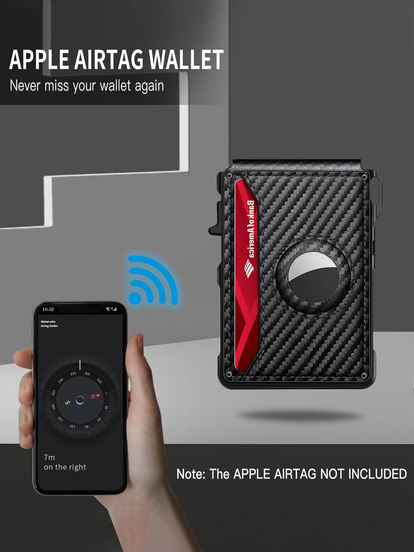 Men's Minimalist Bifold Wallet with AirTag Compartment & RFID Blocking - Pop-Up Quick Access Card Holder, Holds 12 Cards + Cash, Carbon Fiber - Perfect Gift (AirTag Not Included)