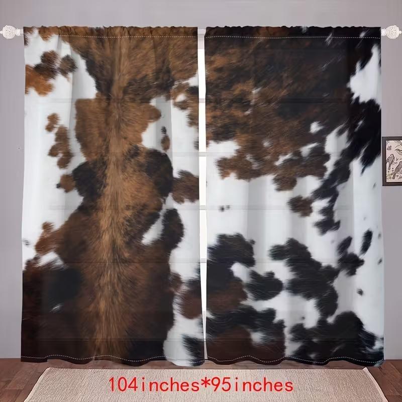 Country Farmhouse Curtains Set, Home Decoration Curtain, & Cowhide Print Design, Half-Transparent Privacy Protection for Bedroom/living Room Decor, Curtain Replacement