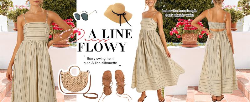 Chouyatou Women's  summer outfits Striped Back Smocked Maxi Dress Sexy Spaghetti Strap Cut Out Flowy Swing Long Dress