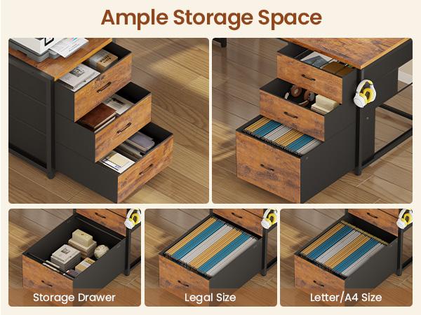 SEDETA L Shaped Gaming Desk with Drawers, Reversible Computer Corner Desk with File Drawer, Hutch, Storage Shelves for Home Office, Gaming Two Person Desk with Led Lights, Power Outlet