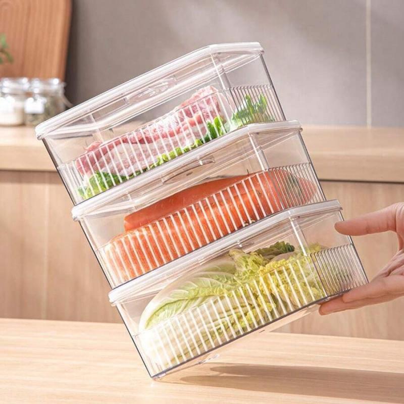 3-Size Airtight Food Storage Containers with Date Tracker, BPA-Free Clear Produce Bins For Fruit & Vegetable Organization, Meal Prep, Fridge Storage