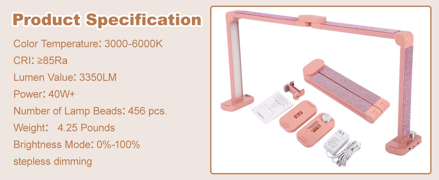 Half Moon Light for Nail Desk with Phone Holder, 34IN Foldable LED Lamp With Diamond, LED Light for Manicure, Eyelash Extension, Tattooing, Skin Management, Color Temperature 3000-6000K