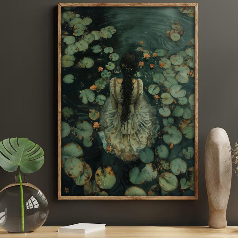 Gothic Victorian Lake Canvas Art Print - Dark Academia Aesthetic Waterproof Wall Decor, Victorian Gothic for Living Room, Bedroom, Office - Mysterious Moody Tones, Unframed or Wrapped Canvas Frame, Use (No Frame Included), 2D Flat, Perfect for Room