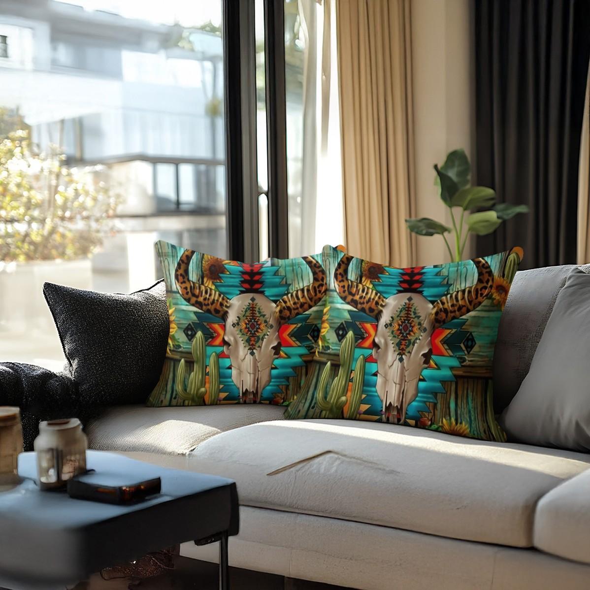 Bohemian Western Country Style Pillow, Machine Washable, Diverse Artistic Trendy Prints, Plush and Soft Filling, Universal for All Scenes and People, Sofa Decorative Cushion (Includes Pillow Insert, Removable), Home Decorative Cushion