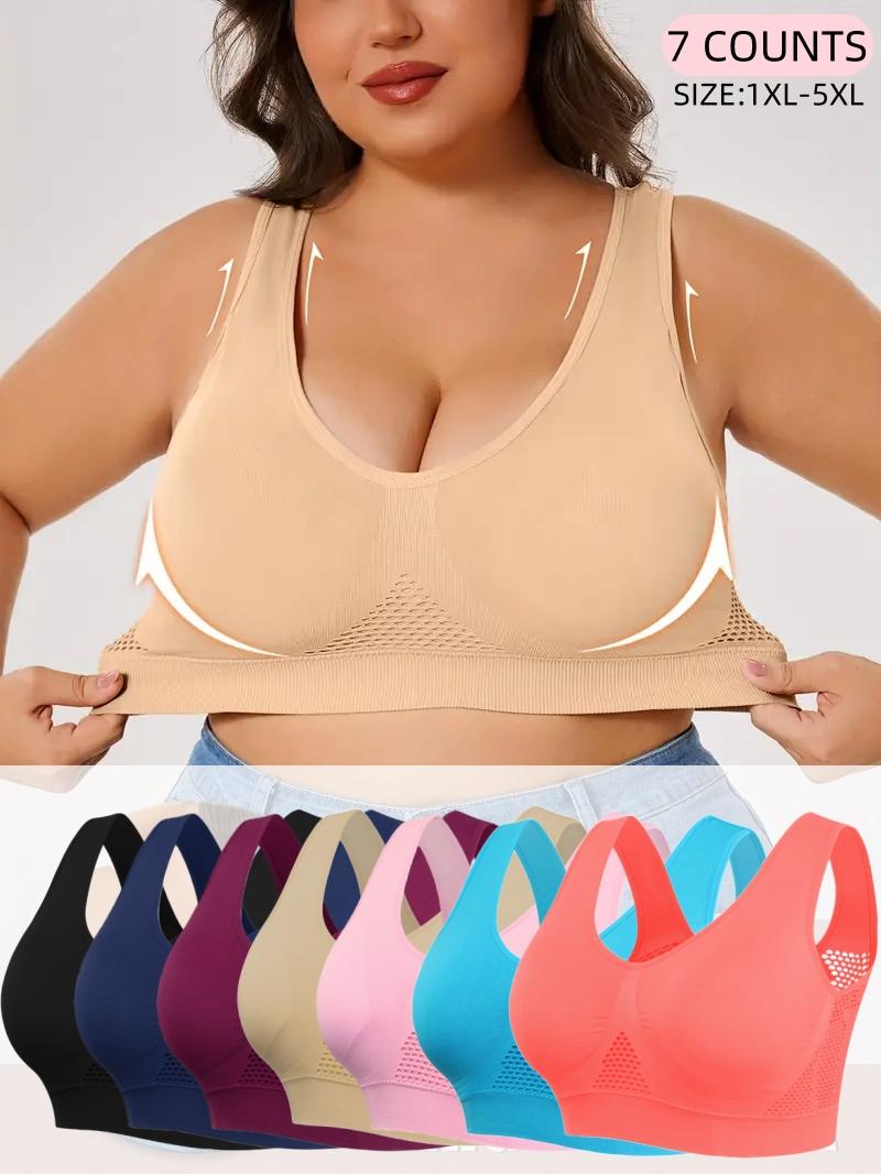 Plus Size Women's Seamless Wireless&Comfort Bra, Backless Mesh Crop Top, Casual Wearable Underwear,Soft and  Breathable Bra,No Padding,Every day Wear,All seasons