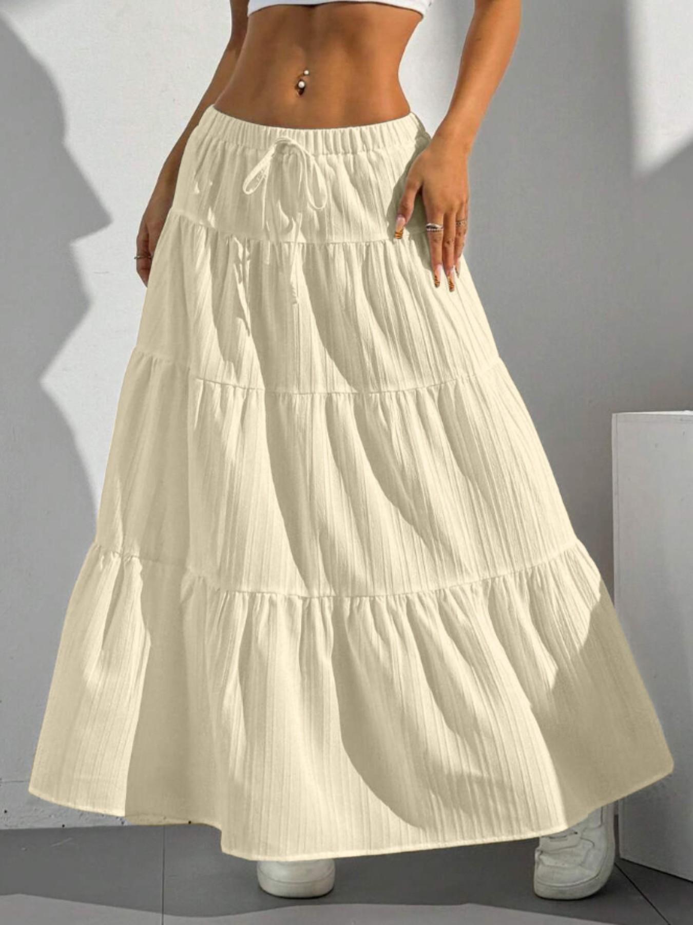 Women's Solid Color Tie Front   Skirt, Boho Fashion Casual   Long Skirt for Daily Holiday Vacation Wear, Ladies Bottoms for Summer