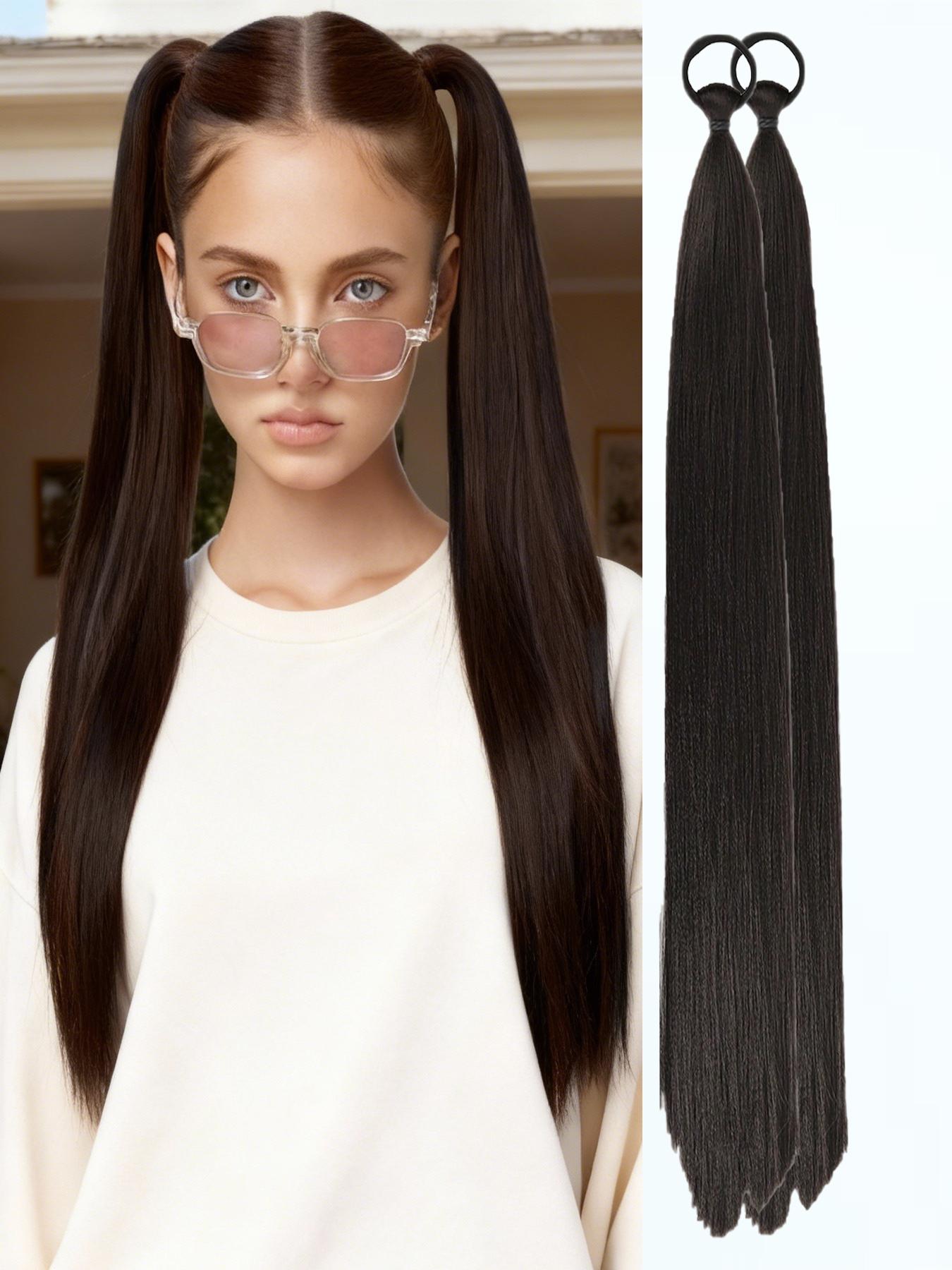 26 Inch Braid Ponytail Extension 2-Pack - Straight Sleek Wrap-Around Synthetic Hairpiece with Elastic Tie for Women, Perfect for Holiday Parties, Synthetic Extensions, Straight Synthetic Hairpieces