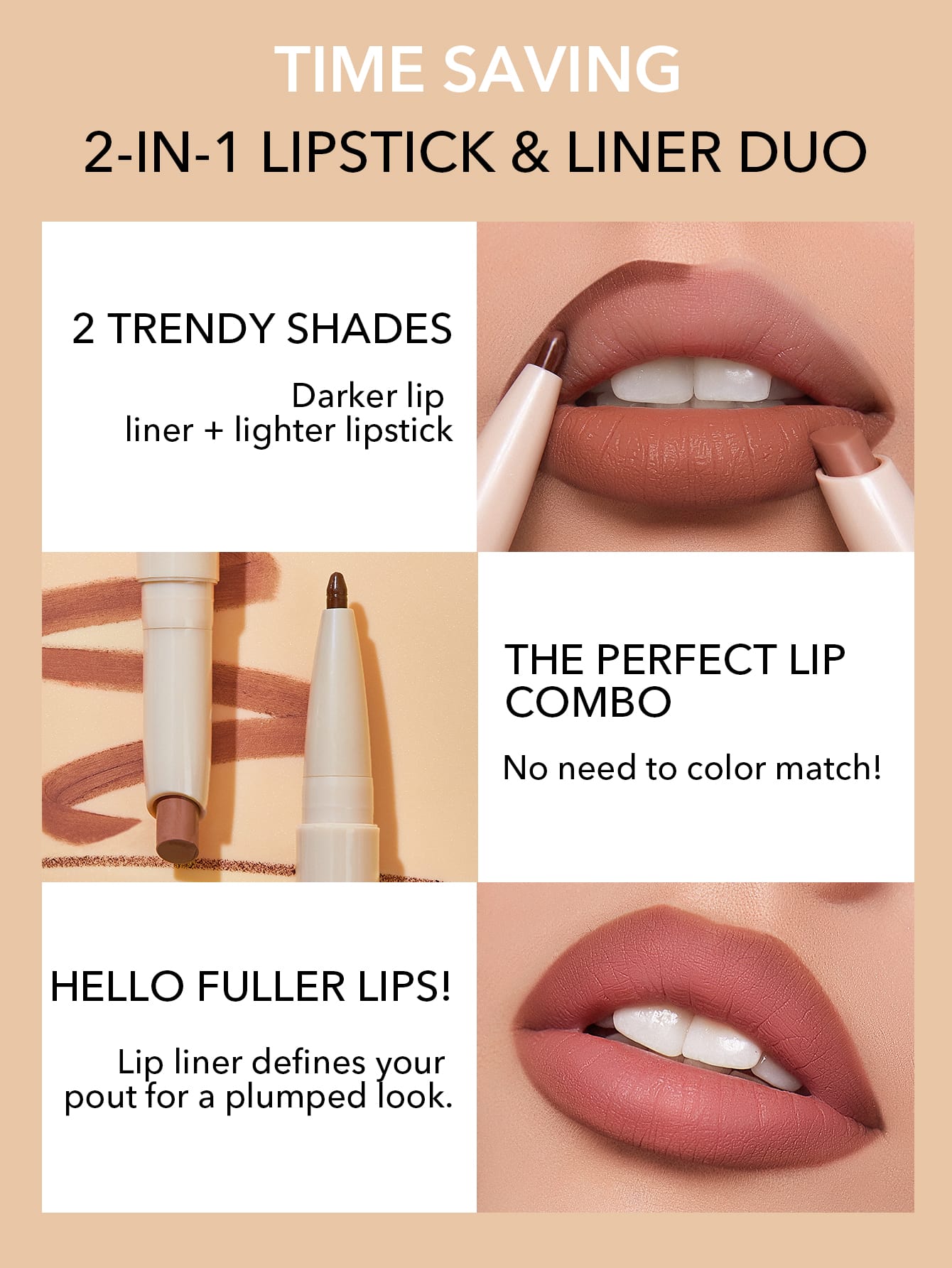 SHEGLAM GLAM 101 Lipstick & Liner Duo-DEEP CARAMEL Matte Nude Makeup Lipliner-Effortlessbeauty