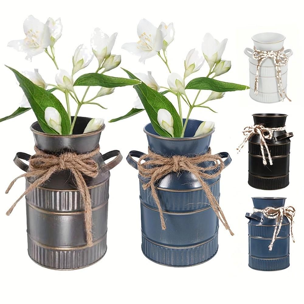 Vintage Rustic Metal Cylinder Vase with Handle, Farmhouse Decor Watering Can, Living Room Desk, Coffee Shop, Garden Party, Wedding Party Decoration