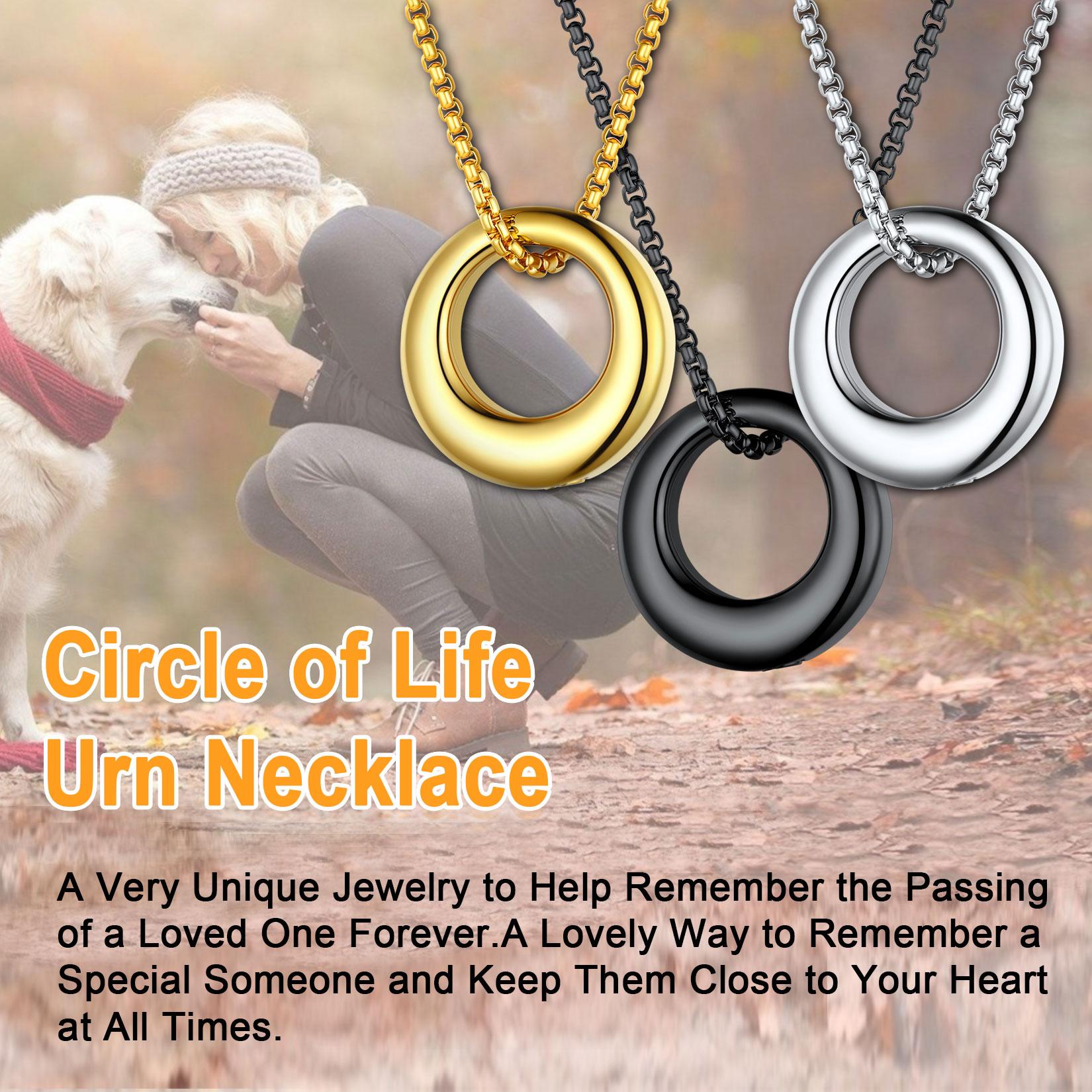 FindChic Circle Of Life Round Urn Pendant Necklace for Ashes Cremation Jewelry Memorial Jewelry Keepsakes Unisex For Women Men Come with Gift Box