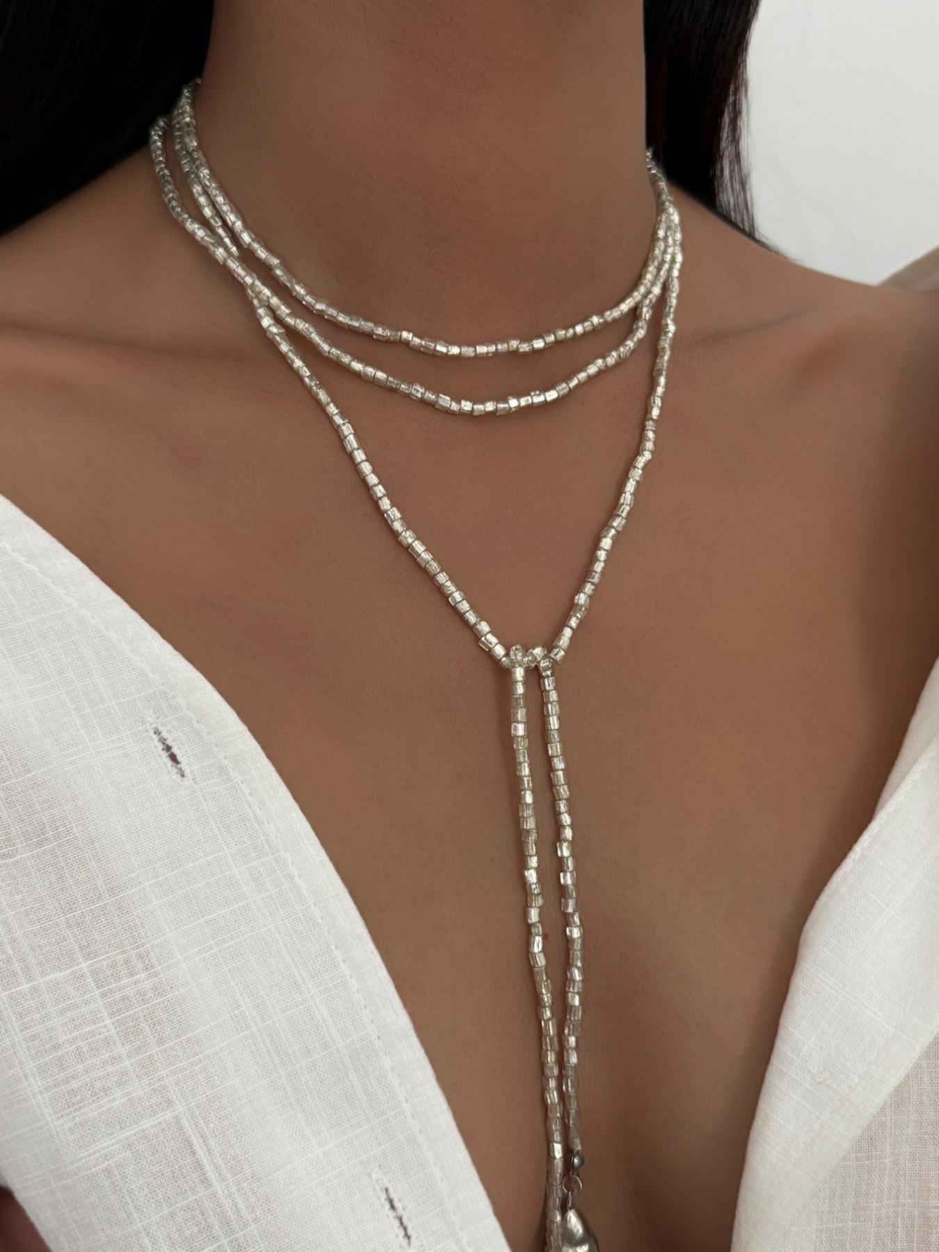 Bohemian Geometric Ccb Beaded Long Necklace for Women, Fashionable Daily Wear Jewelry Gift, Versatile Party Accessory