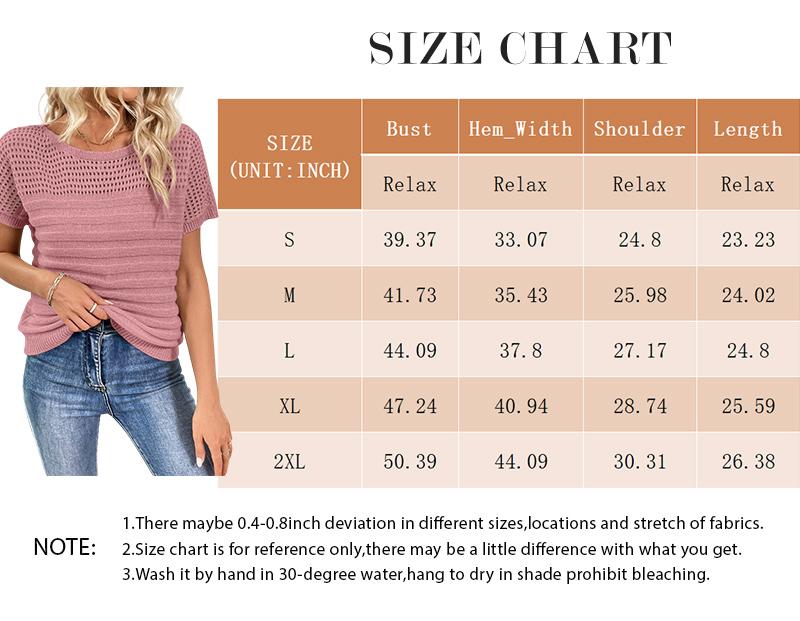 Shewin 2026 Spring/Summer Outfit Women's Crochet Sweaters Crew Neck Short Sleeve Shirts Knitwear Crewneck Tops Knit Eyelet Hollow Out T Shirts Sweater Blouses White Basic Minimalist Fitted