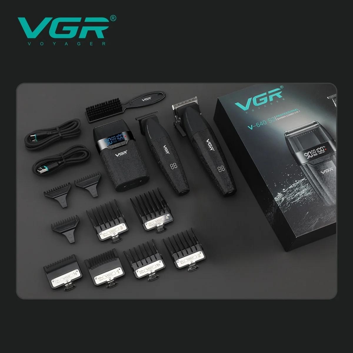 VGR Clippers Professional Hair Clippers USB 3 in 1 Barber Combo Haircut Machine 9000RPM Motor DLC Blade Clipper For man V-640S3