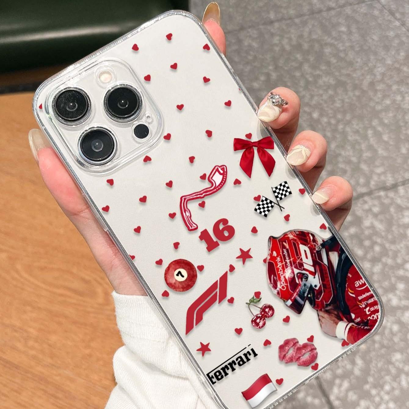 1pc Heart Racing Driver Pattern Tpu Transparent Phone Case, Compatible with Apple iPhone 11 12 13 14 15 Pro Max 16 Plus XR 17 Pro