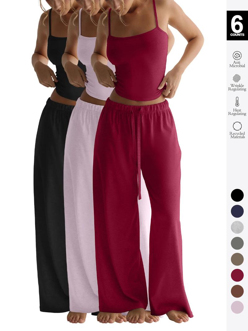 Women's Fall 2-Piece Set, Athleisure Wear Set, Sleeveless Top & Wide-Leg Pants, Casual Comfortable Sportswear with Pockets, All Seasons Fitted