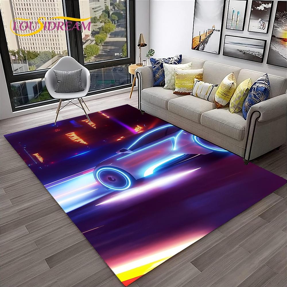 Blue Sports Car Flannel Area Rug - Cool Graffiti Style Supercar Print Soft Mat for Living Room & Garage, Non-Slip Car Enthusiast Home Decor#SportsCarRug #GraffitiSupercarMat #CarEnthusiastDecor #GarageCarpet #NonSlipFlannelRug