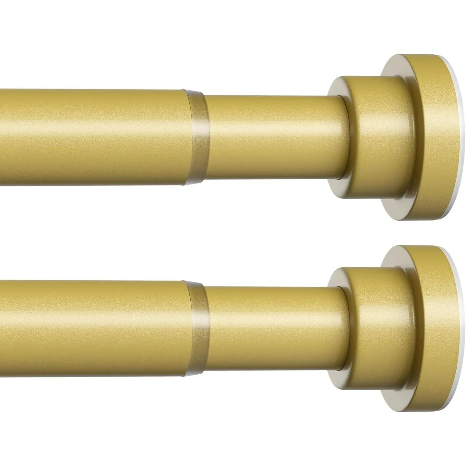MEXAU 2 Pack Gold Spring Tension Curtain Rods, 30-64 Inch Adjustable No-Drill Shower Rod, Spring Loaded Curtain Rods 7/8" Diameter for Window, Bathroom, Closet, Room Divider