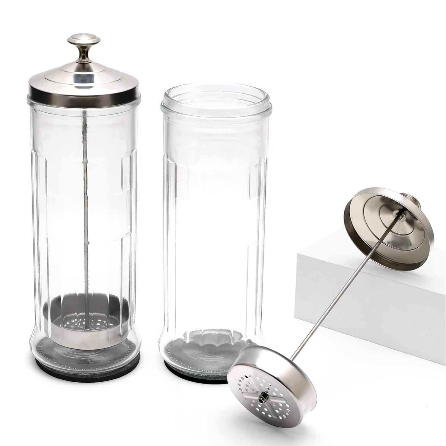 Glass Disinfectant Jar, 50 Oz Large Sterilizing Jar for Manicure & Pedicure Implements, Salon Barber Tools - 11.7"H x 3.8"W Bottles Cover foot callus remover Carving Pad foot callus remover nail drill foot callus remover nail drill