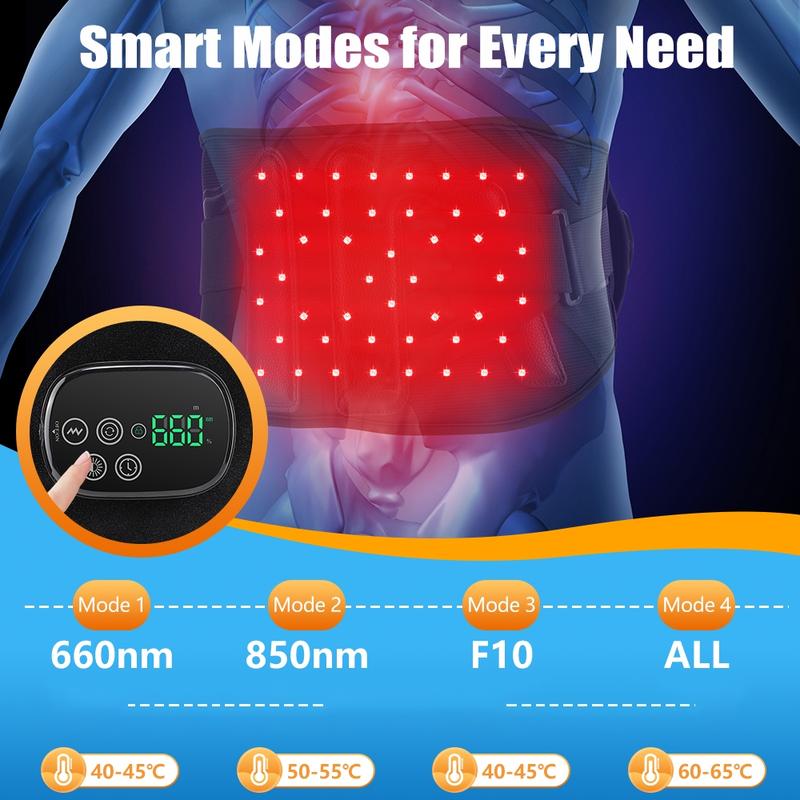 Red Lights Waist Back Massager, Elastic Back Support Belt,Vibration Heating Pad for Back 660nm 850nm LED, Improve Circulation, Christmas Gift For Men Women