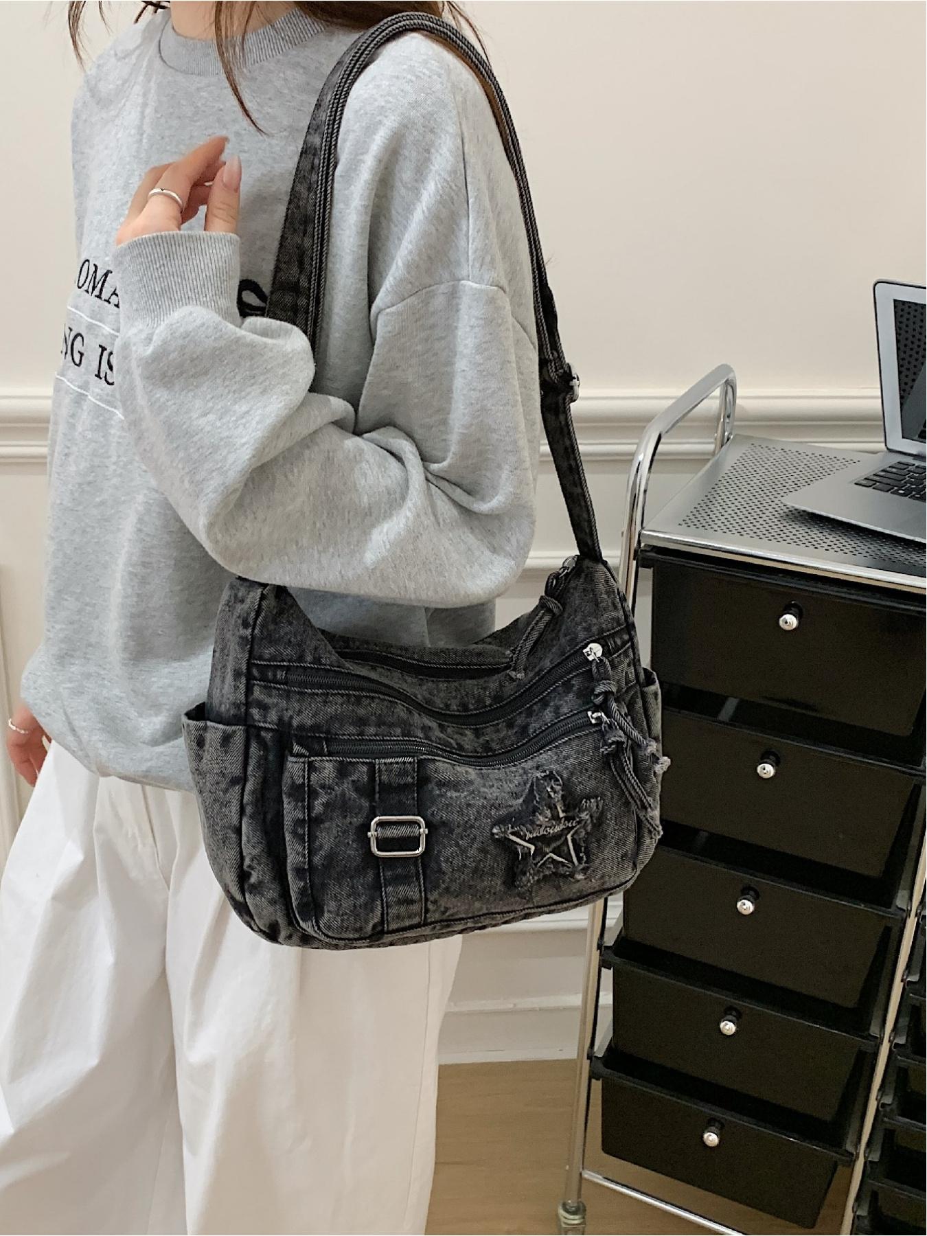 Casual and fashionable multi pocket star pattern design bag Embellished Shoulder Bag can be worn on one shoulder or diagonally
