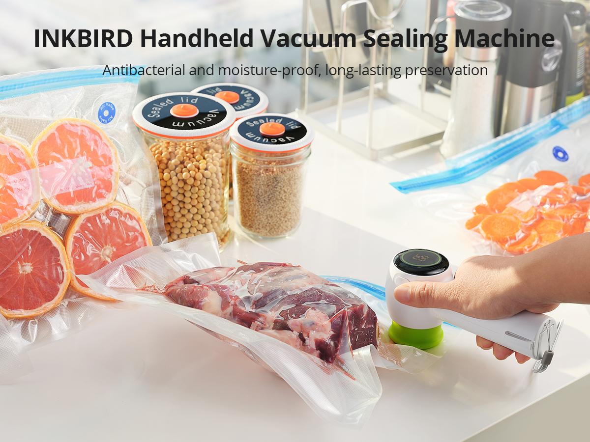 INKBIRD 4 in 1 Handheld Vacuum Sealer White & Green 60Kpa Strong Suction USB Rechargeable Portable Food Preservation Solution with Mason Jar Lids & Food Bags TikTokShopHolidayHaul