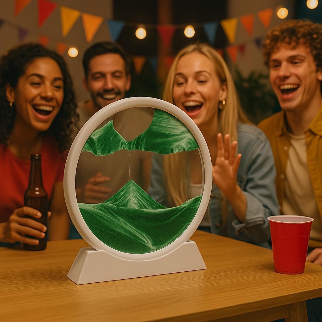 7.4-inch round mobile sand painting - Liquid motion 3D dynamic landscape, in purple, green and red, Bohemian style glass sand painting, suitable for home office desktop decoration, for relaxation and stress relief, unique gift and holiday decoration idea